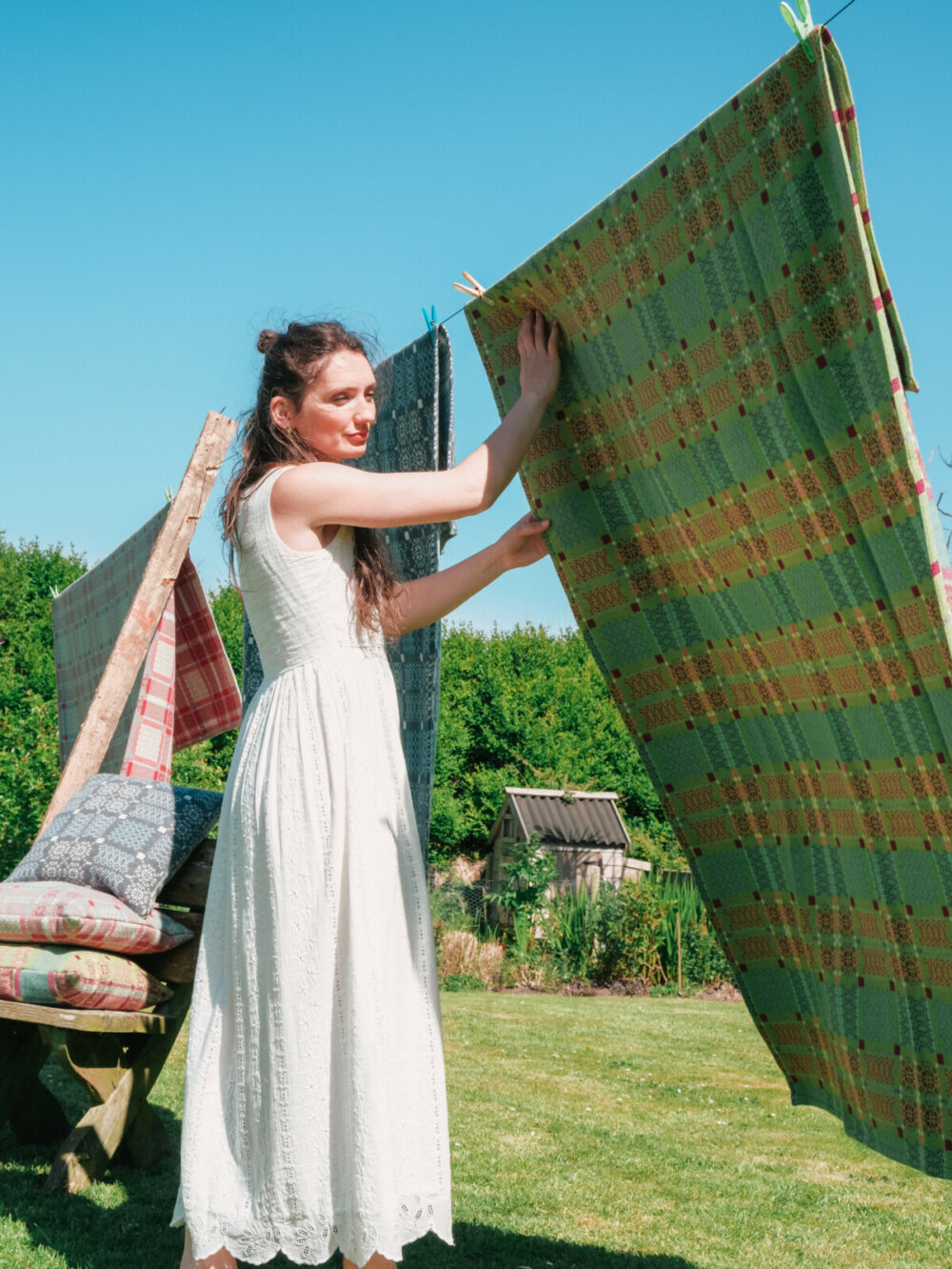 Melin Tregwynt Welsh Blanket | Green - Image 2